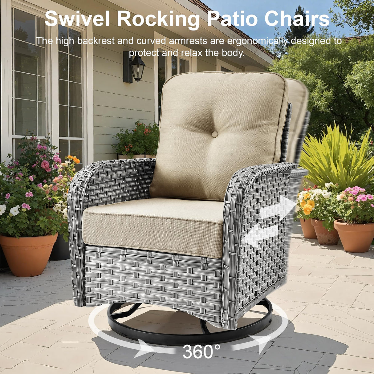 OOBOLT Outdoor Patio Furniture Sets,11 PCS Patio Conversation Set Outside Rattan Sectional Sofa with 54 in Fire Pit Table Wicker Rocking Chair Coffee Table Fit Backyard Porch Garden Poolside Balcony OOBOLT