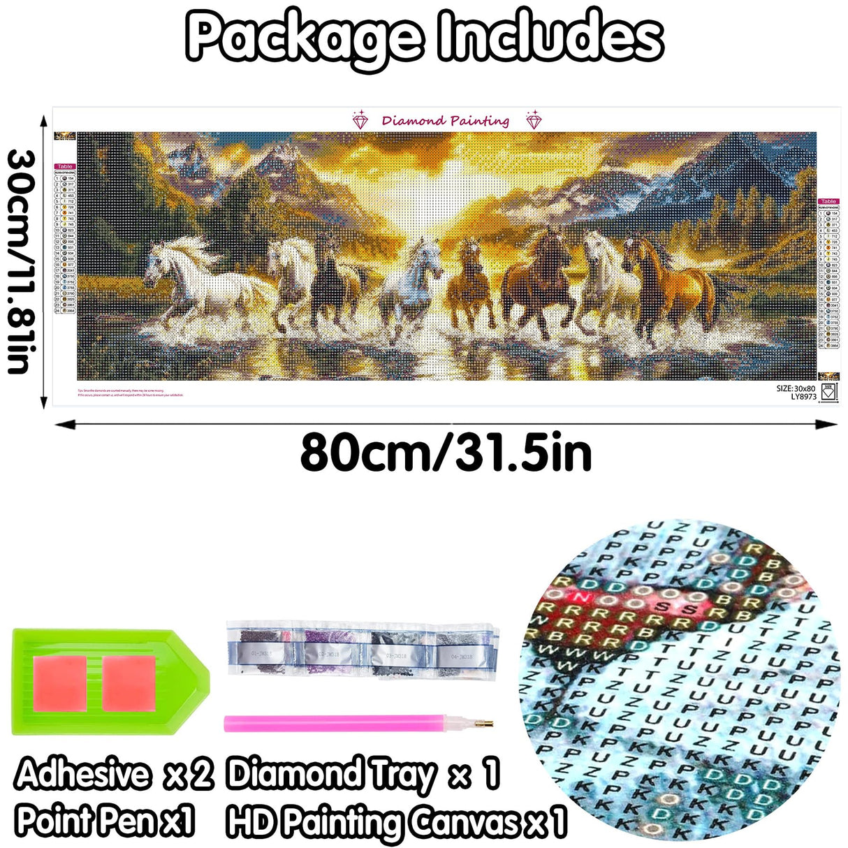 Yomiie Large Diamond Art Kits for Adults, Horse Animals Diamond Painting Art Sunset Landscape Full Round Drill Kits, Embroidery Rhinestone Diamond Crystal Craft Canvas Home Wall Decor 31.5x11.81 inch Yomiie