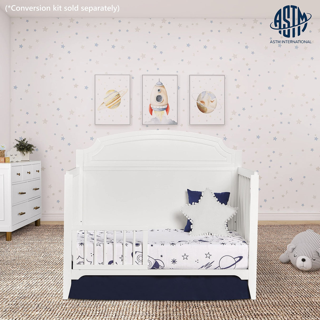 Dream On Me JPMA & Greenguard Gold Certified Milton 5-in-1 Convertible Crib Made with Sustainable New Zealand Pinewood in White, Non-Toxic Finish Dream On Me