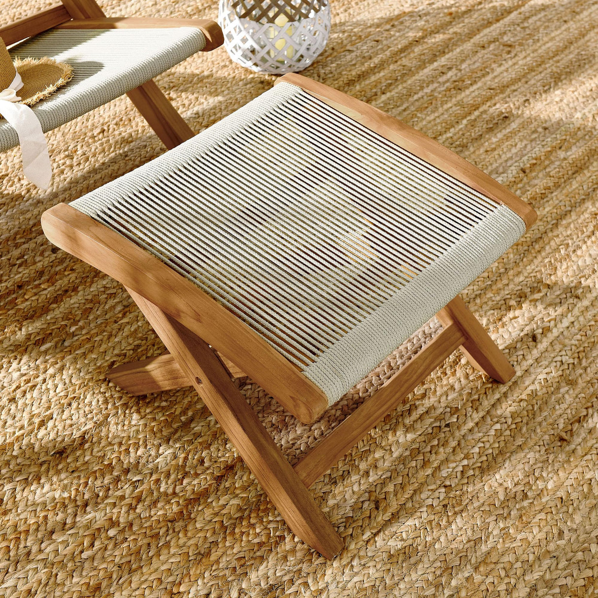 Modway Vienna Outdoor Patio Teak Wood Folding Ottoman in Natural Natural Modway