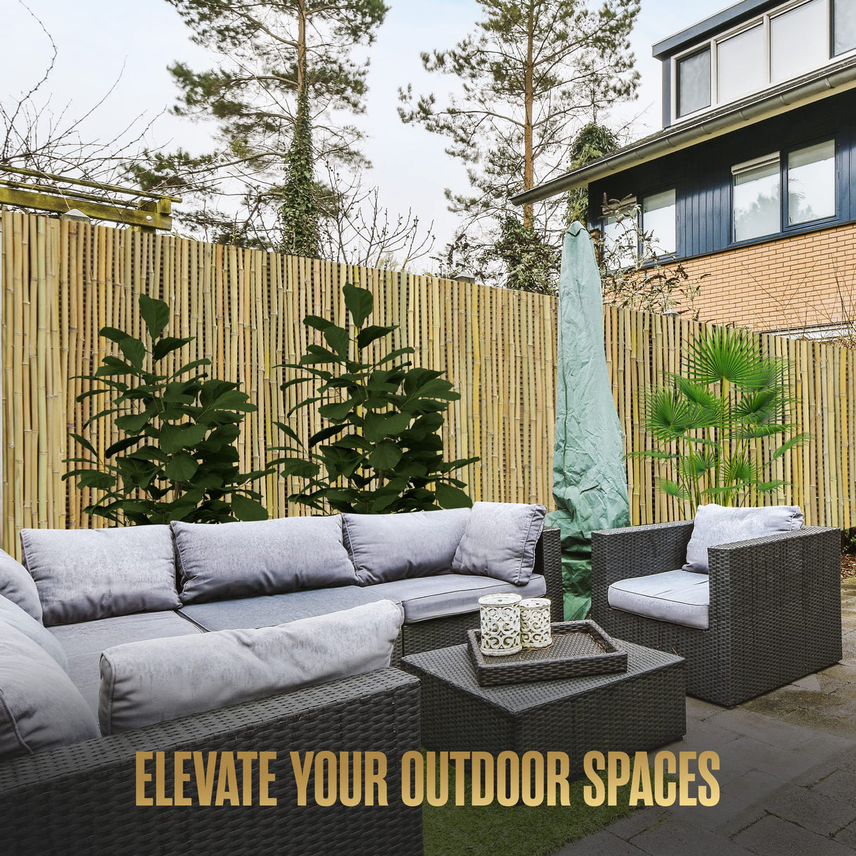 Bamboo Fence 6 Feet High, Outdoor Privacy Screen, Rolled Natural Fencing, 8ft x 6ft, 8 Foot Long Roll, Backyard Wall Covering, Private Screening Cover Panel for Patio, Balcony, Railing | Houseables Houseables