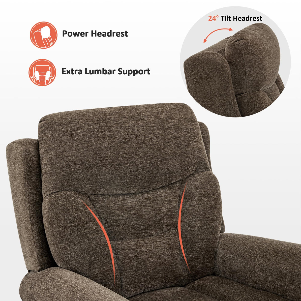 MCombo Triple Motor Power Lift Recliner Chair with Massage and Lumbar&seat Heating, Rolled Arms, Adjustable Headrest for Elderly People, Fabric 7888 (Coffee, Medium) MCombo