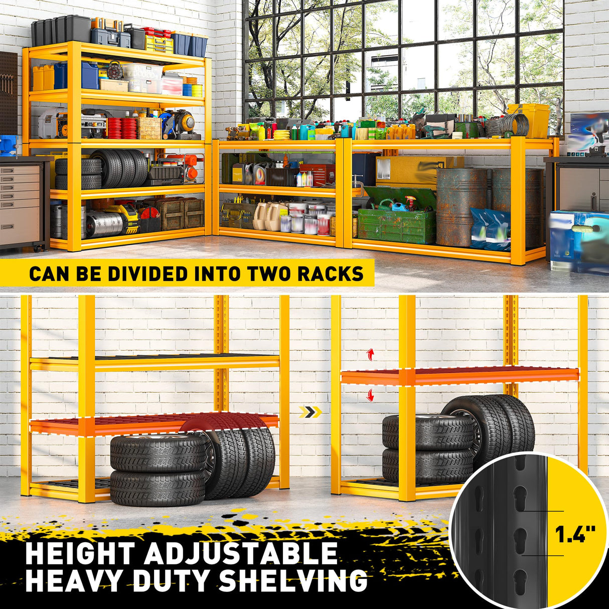 REIBII Garage Shelving Load 3000LBS, 5-Tier Storage Shelves, Adjustable Heavy Duty Metal Shelving Unit for Pantry, Basement, Warehouse, 72" H x 36" W x 16" D H, 3PC REIBII