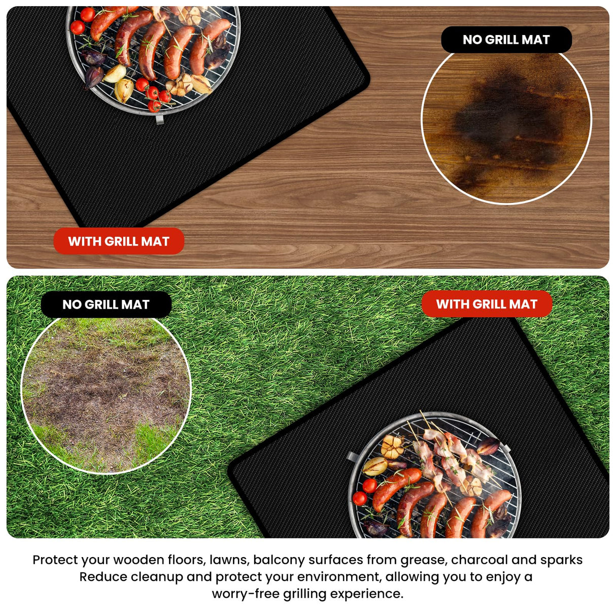 OFASIZEN 89.5 x 49.5 Inch Grill Mats for Outdoor Grill, Double-Sided Fireproof Deck and Patio Protector Mat OFASIZEN