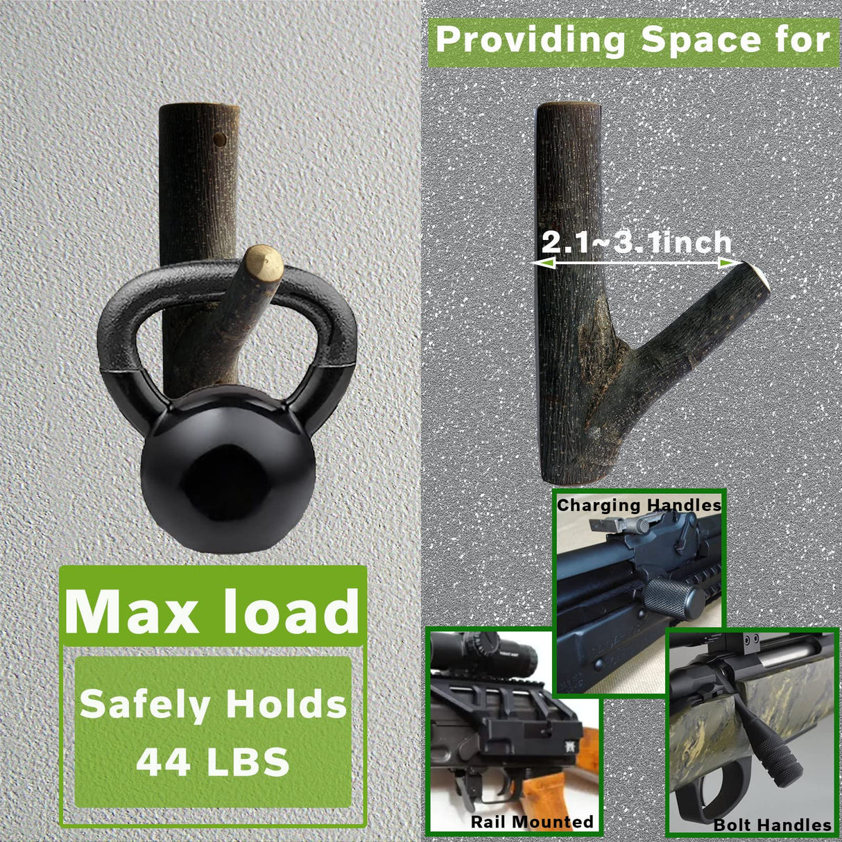 FIREHOOK Wooden Gun Rack with Lock Hole, Gun Wall Mount for Rifles, Shotguns, Gun Racks for Wall with Wider Space, Natural Hardwood Gun Hooks for Bows Rifle,Gun Rack Wall Mount for Storage Display FIREHOOK