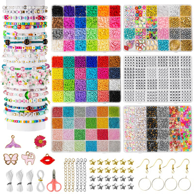 Goldwise Friendship Bracelet Kit for Girls, 16000 pcs with Seed Beads (2/3/4mm), Clay Beads, 7 Styles Letter Beads (A-Z), Variety of Charms, DIY Jewelry Making Crafts, Kids Toy for Ages 6+