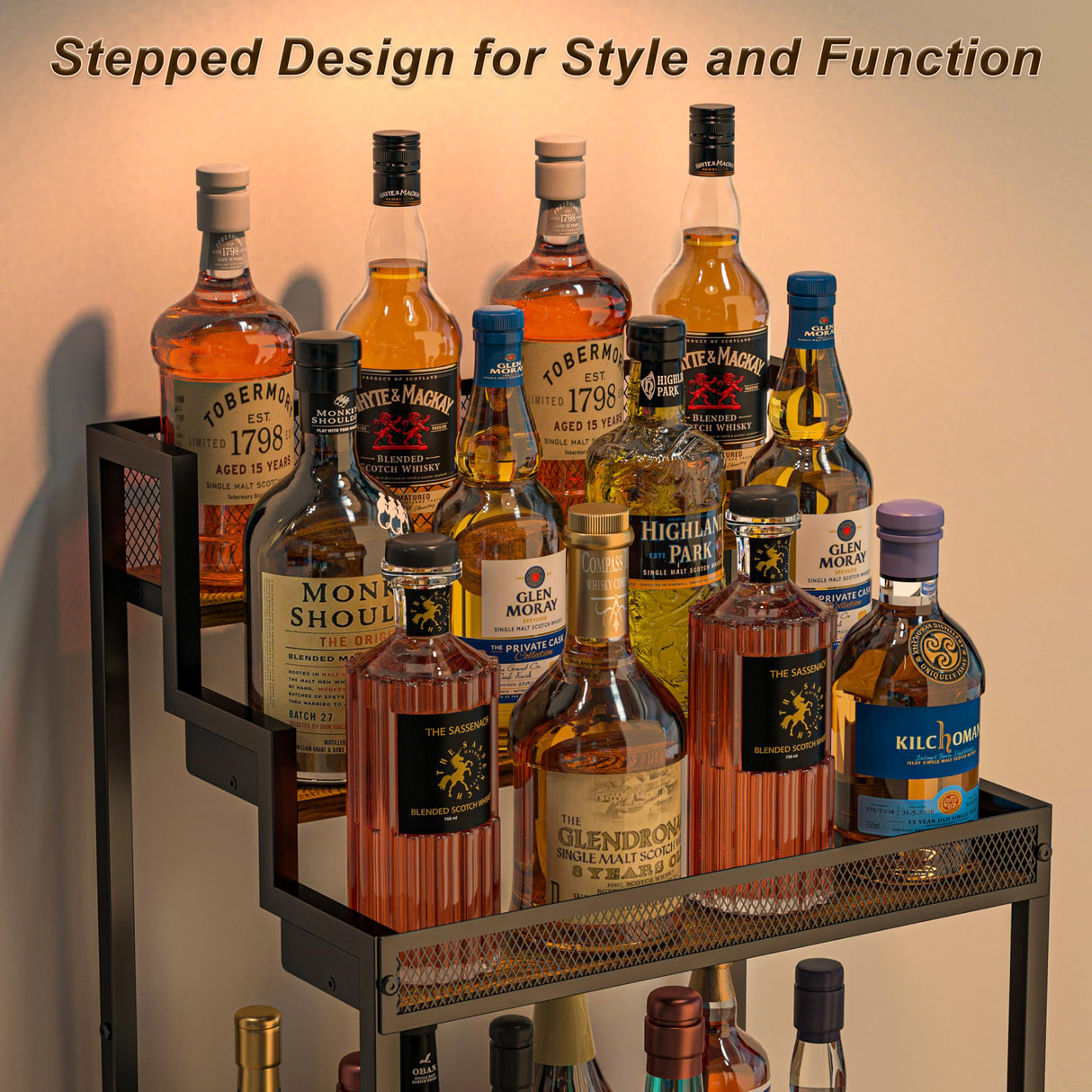 Jsskeeim Trapezoidal Liquor Cabinet Bar for Home, Stepped Wine Rack Freestanding Floor, Corner Syrup & Whiskey Stand, Large-Capacity Alcohol Bottle Storage Display Shelf Living Room, Patent Pending Jsskeeim