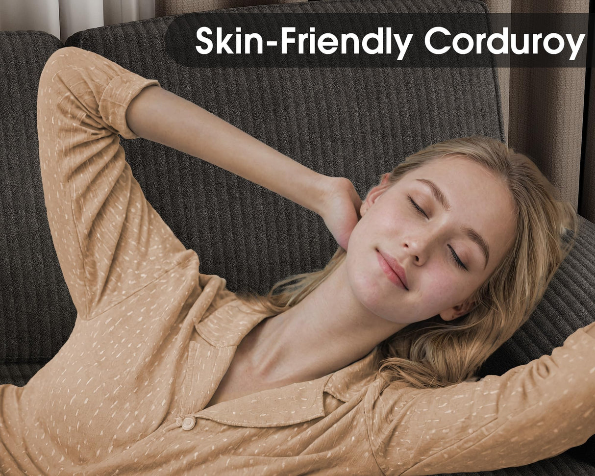 Furmax Sectional Couches for Living Room, U-Shaped Sofa Couch with Linen Fabric, 4 Seat Sofa Set with Double Chaise for Apartment (Corduroy, Dark Grey) Furmax