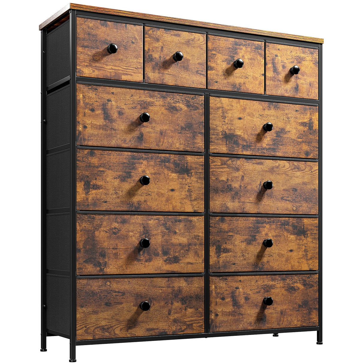 Romorgniz Tall Dresser for Bedroom with 12 Drawers, Fabric Storage Dressers & Chests of Drawers, Sturdy Metal Frame, Wood Top, Closet, Entryway, Bedroom Furniture (Rustic Brown) Romorgniz