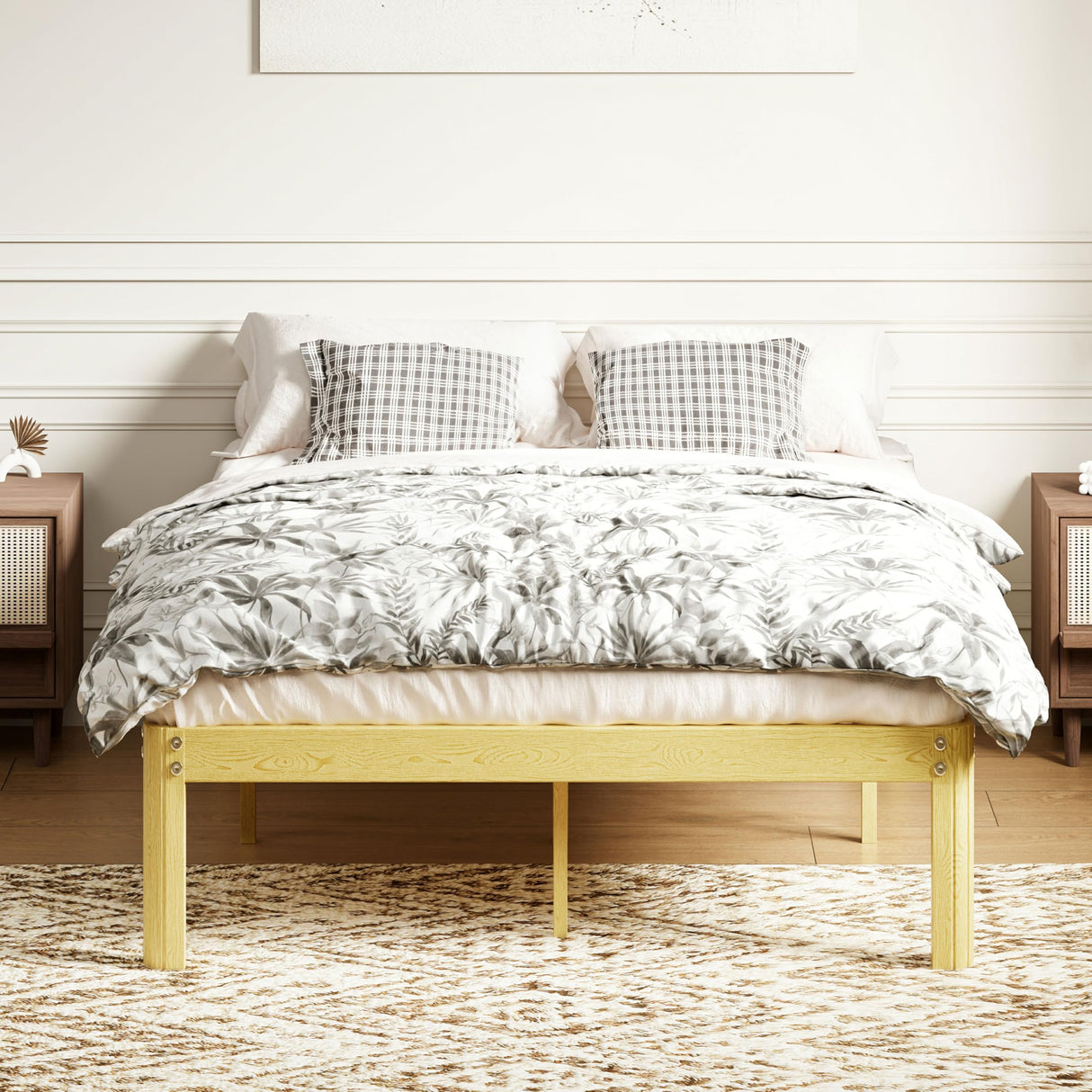 BOSRII Serenity Series Pine Grain King Size Bed Frame, Thickened and Reinforced Heavy Duty Steel Structure with 4500 LBS Support,14 Inches High No Box Spring Needed, Easy Assembly BOSRII