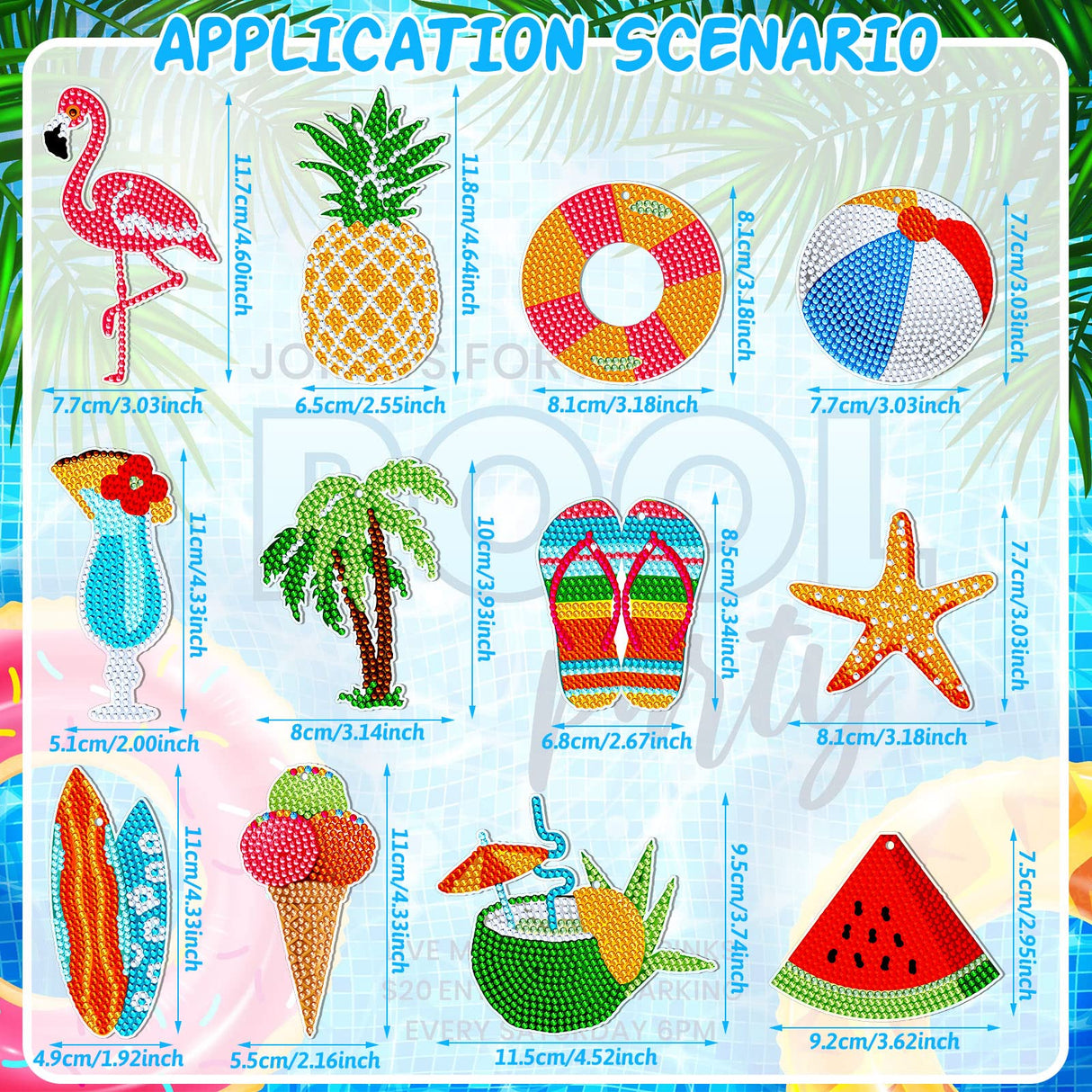 Thinkday 12 Pack Summer Diamond Painting Keychain Kits 5D Diamond Art Keychains DIY Painting Kit Summer Hanging Diamond Art Kits Diamond Art for Kids DIY Crafts (Summer) Thinkday