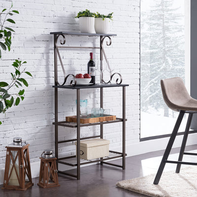 Kings Brand Furniture - Covington Metal Kitchen Shelves Baker’s Rack Microwave Stand, Pewter