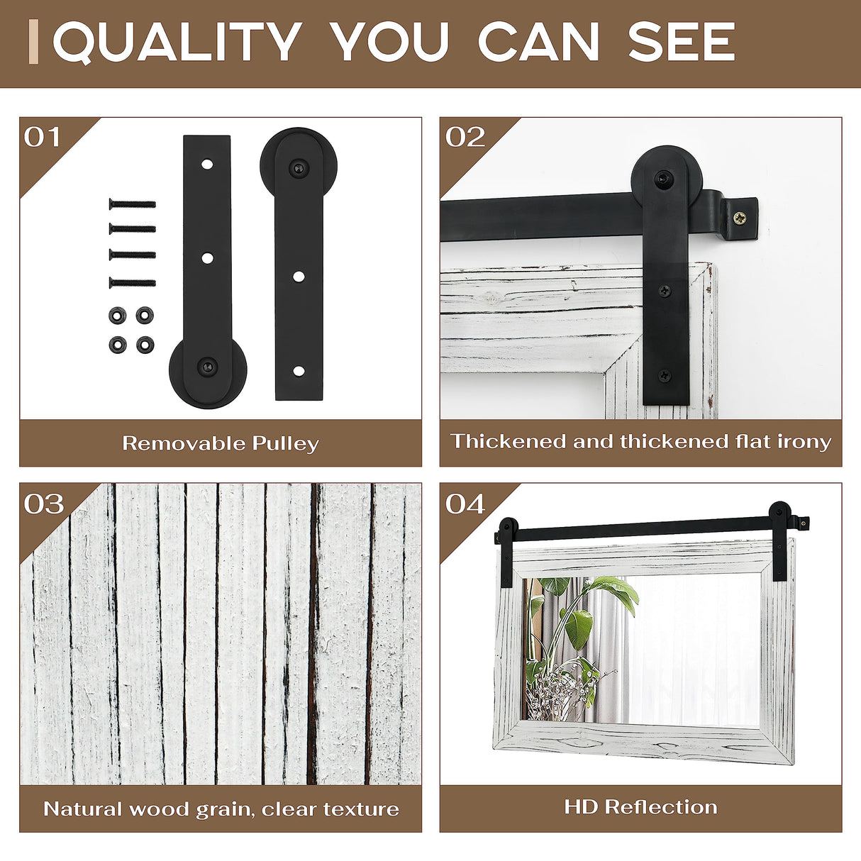 COGOOD Farmhouse Barn Door Mirror - 41" x 26" Rustic Wood Framed Wall Mirror for Bathroom, Living Room, Bedroom Wall Decor (White) COGOOD