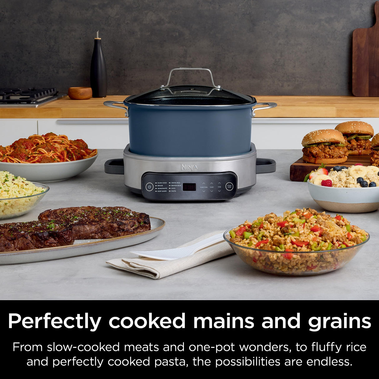 Ninja MC1101 Foodi Everyday Possible Cooker Pro, 8-in-1 Versatility, 6.5 QT, One-Pot Cooking, Replaces 10 Cooking Tools, Faster Cooking, Family-Sized Capacity, Adjustable Temp Control, Midnight Blue Ninja