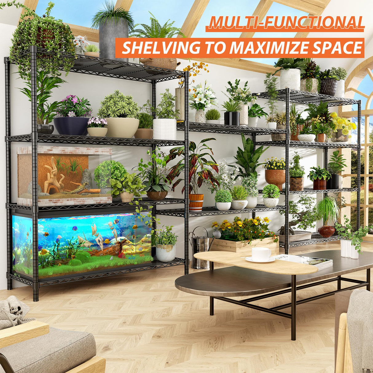 Storage Shelves Heavy Duty, 48" L x 20" W x 72" H Garage Wire Shelving Unit Loads 2000LBS, 5-tier Adjustable Metal Industrial Utility Shelf Rack for Kitchen, Laundry Room, Pantry, Warehouse, Basement ROOMTEC