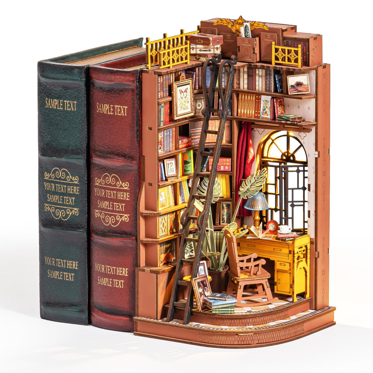 Rolife DIY Book Nook Kits for Adults, Miniature Dollhouse Booknook Kit, 3D Wooden Puzzle Creative Decorative Bookends Bookshelf Diorama Insert Crafts Hobbies Gifts (Silent Corner Study) Rolife