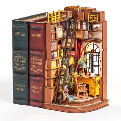 Rolife DIY Book Nook Kits for Adults, Miniature Dollhouse Booknook Kit, 3D Wooden Puzzle Creative Decorative Bookends Bookshelf Diorama Insert Crafts Hobbies Gifts (Silent Corner Study)