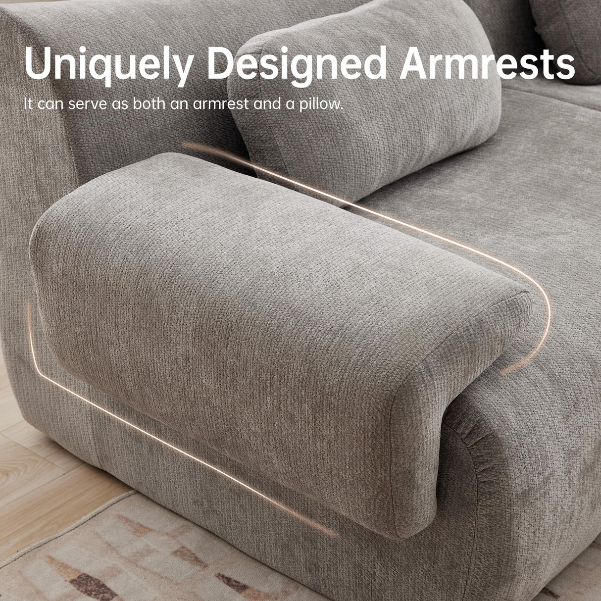 MAXMXX 117”L Shaped Modern Sofa Modular Sectional Cloud Couch with Ottoman,Oversized Boneless Sofa,3+1 Seater Chenille Deep-Seat Sofa with 3 Pillows,Suitable for Living Room or Bedroom (Grey) MAXMXX