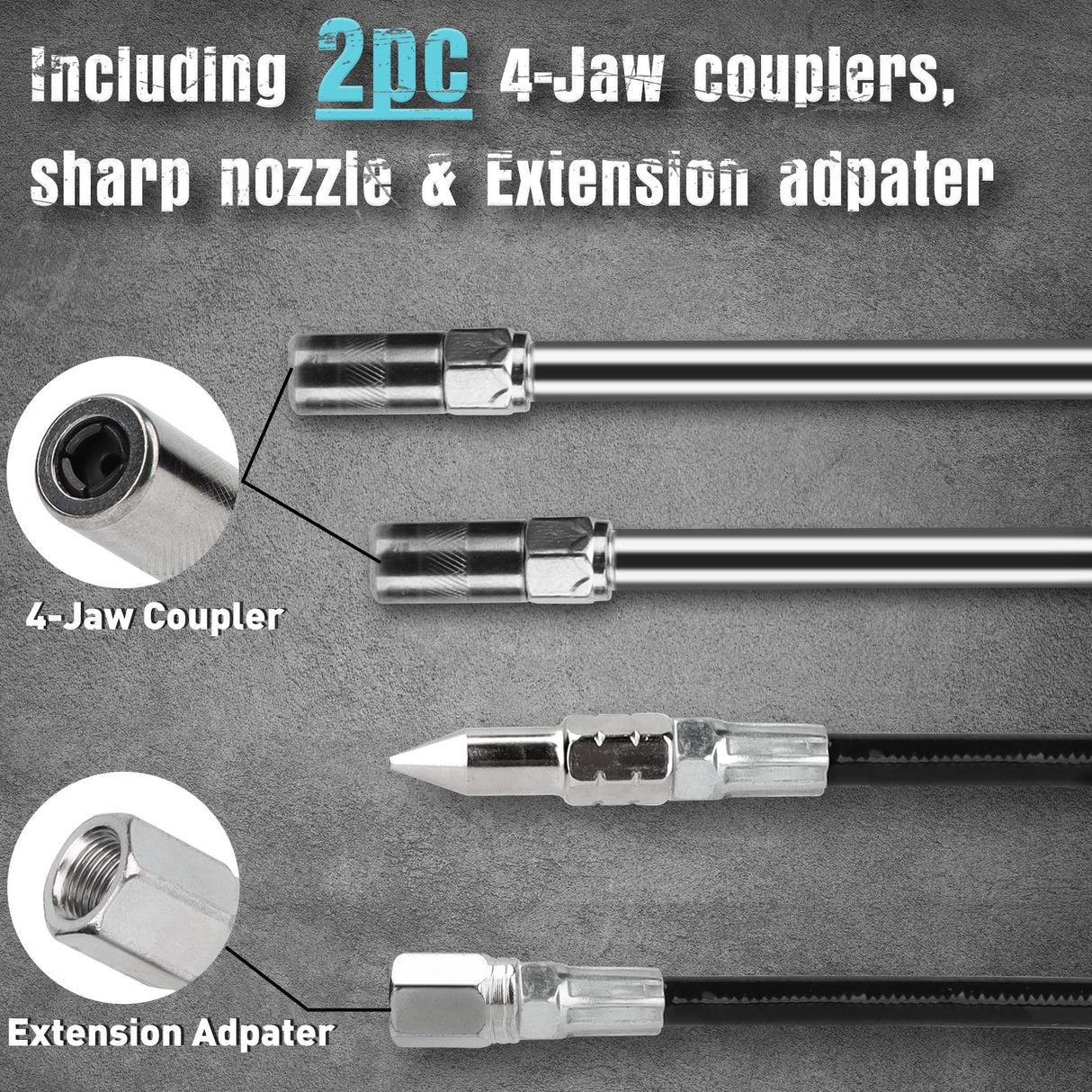SHALL Mini Grease Gun, Small Grease Gun Kit (3.52OZ Capacity, 3000PSI) with 2PCS 4-Jaw couplers, Sharp Nozzle, Extension Adapter, 3OZ Cartridge Grease, Reinforced PVC Glove & Zerk Fitting Cleaner SHALL