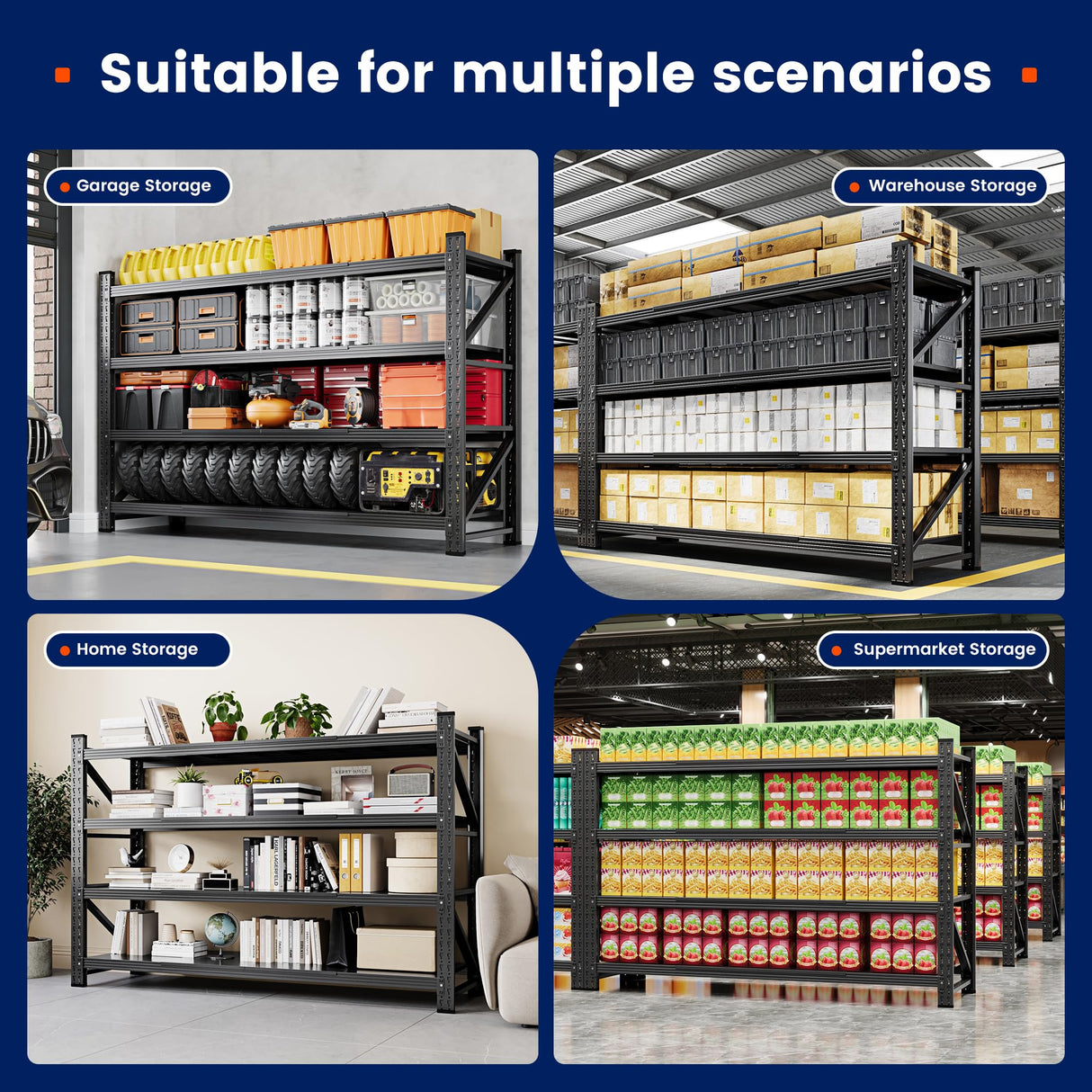 Yizosh Storage Shelves, 5000LBS Garage Shelving Unit, Metal Shelving Adjustable Storage Shelves Heavy Duty, Suitable for Garage, Supermarket, Warehouse, 71" W x 24" D x 70" H Yizosh