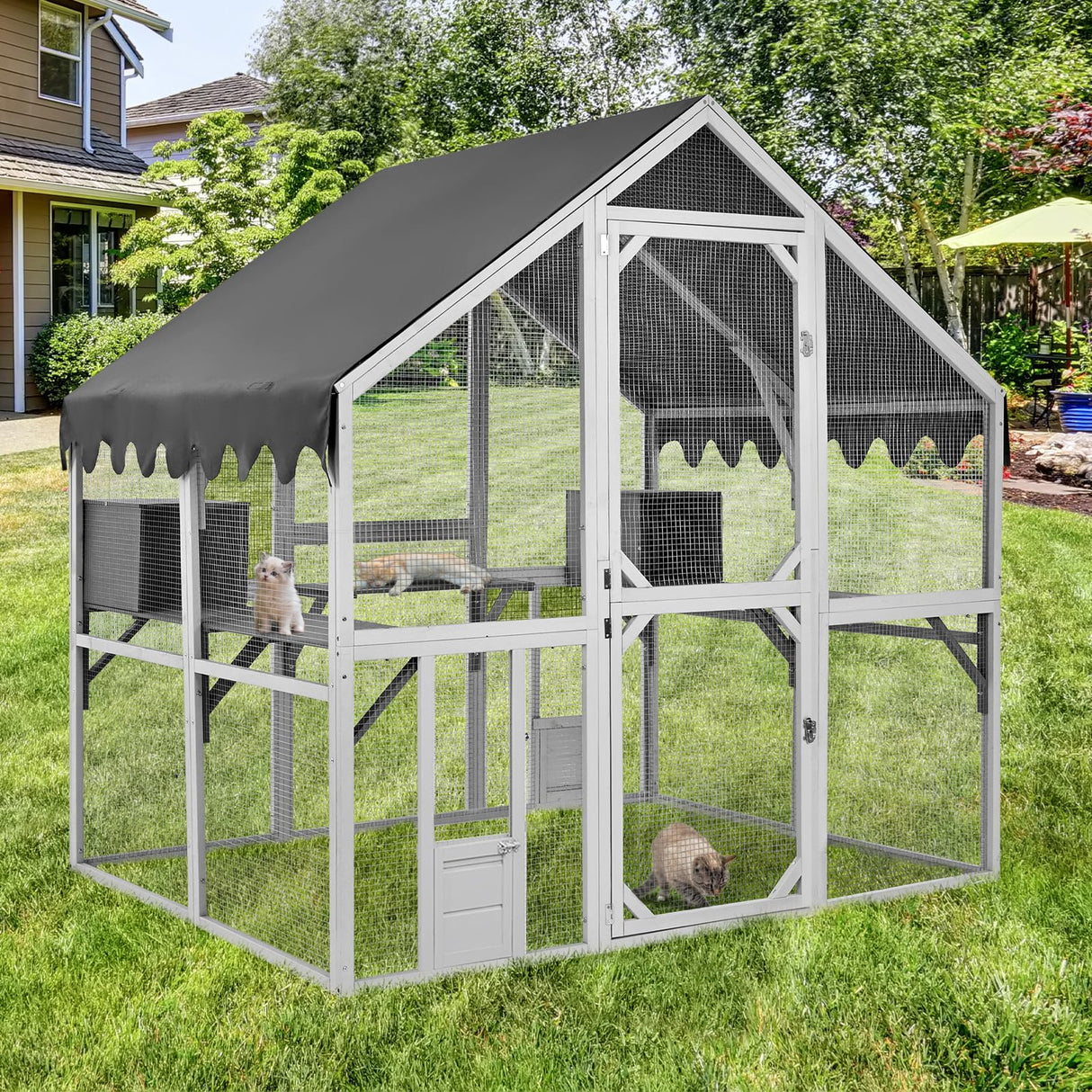 Catio Large Outdoor Cat Enclosure Wooden Kitty House Condon for Multiple Cats Run HYDRAGARDEN