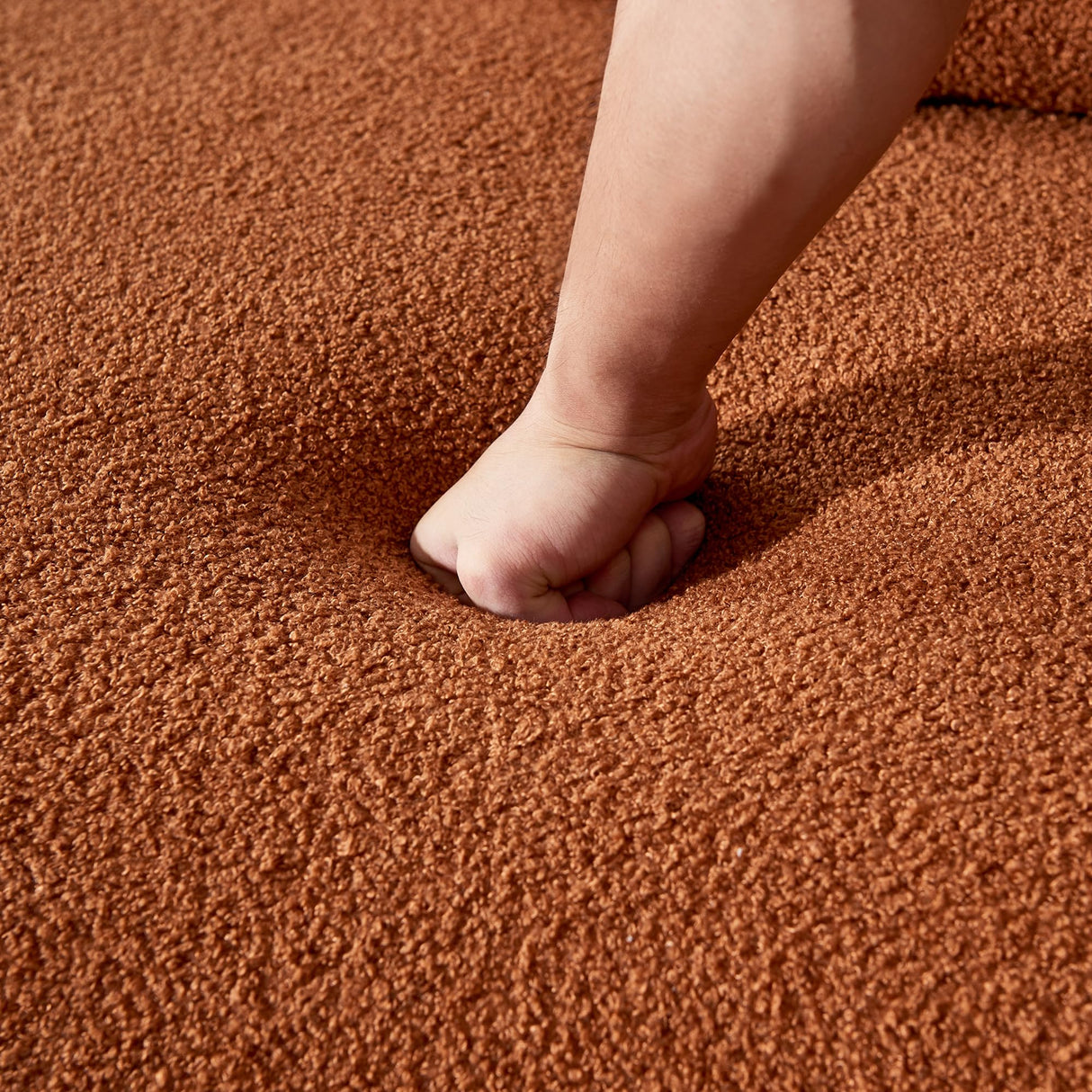 BAMOOLI 119'' Curved Sofa Couch, Mid Century Modern Half Moon Living Room Sofa, Luxury 4-Seat Sofa Couch with High-Density Foam Filled, Sherpa Lamb Fabric Sectional Sofa for Apartment, Office, Orange BAMOOLI