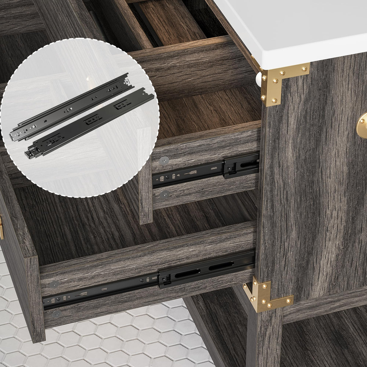 IRONCK 36" Bathroom Vanity with Sink, Wood Bathroom Vanity with Motion Sensor Light, Freestanding Bathroom Cabinet with 2 Drawers & Open Shelf, Easy Assembly, Walnut IRONCK