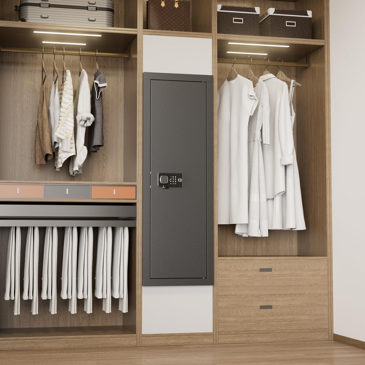 Greenvelly 53" Wall Gun Safe,Gun Safes for Rifles and Pistols with Biometric Fingerprint Lockable Door, 4 Rifle Safe with 3 Removable Shelves for Home Office, Bedroom,Livingroom(Black) Greenvelly