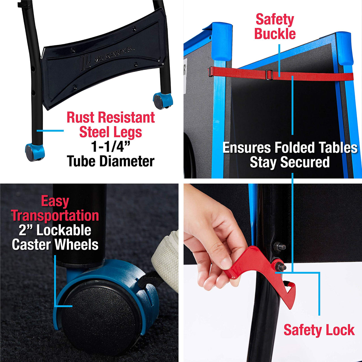 MD Sports Table Tennis Set, Regulation Ping Pong Table with Net, Paddles and Balls (8 Pieces) - Black & Light Blue MD Sports