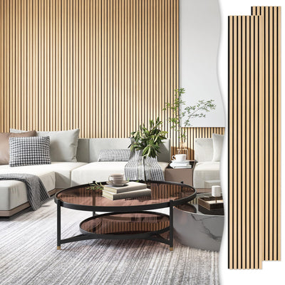 eazart Acoustic Wood Veneer Slat Wall Panels for Interior Wall and Ceilings Decor | Sound-Absorbing Felt Board | 3D Sound Proof Decorative Panels | 94.49” x 23.62” Each Box | 2 Pack | Natural Oak