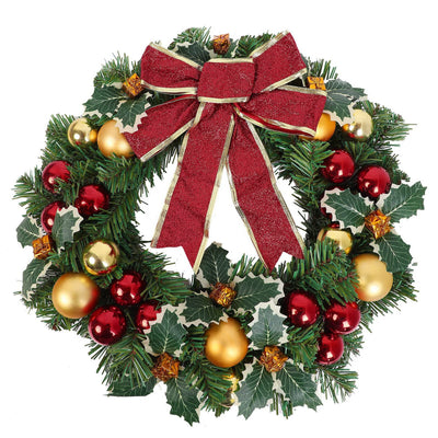 LASPERAL Christmas Wreath for Front Door, 17" Artificial Christmas Door Wreath with Christmas Balls, Bow, Pine Cone Decorative Artificial Holiday Wreath Xmas Wreath for Winter