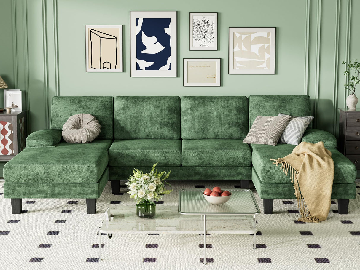 YESHOMY Convertible Sectional Sofa Couch with Soft Modern Cotton Chenille Fabric for Living Room, Oversized Seats with Comfortable Backrest, Green YESHOMY