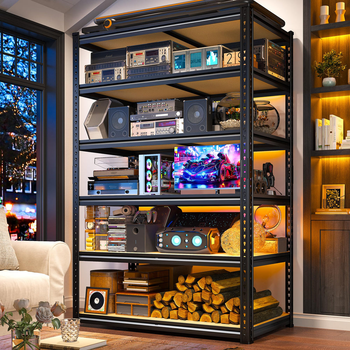 DurayLoly 84" H Garage Shelving, 6 Tier Storage Shelves Load 3000 lbs, Adjustable Garage Shelves, Metal Shelving Unit for Warehouse, Basement, Pantry, 40" Wx 16" D x 84" H, Black DurayLoly