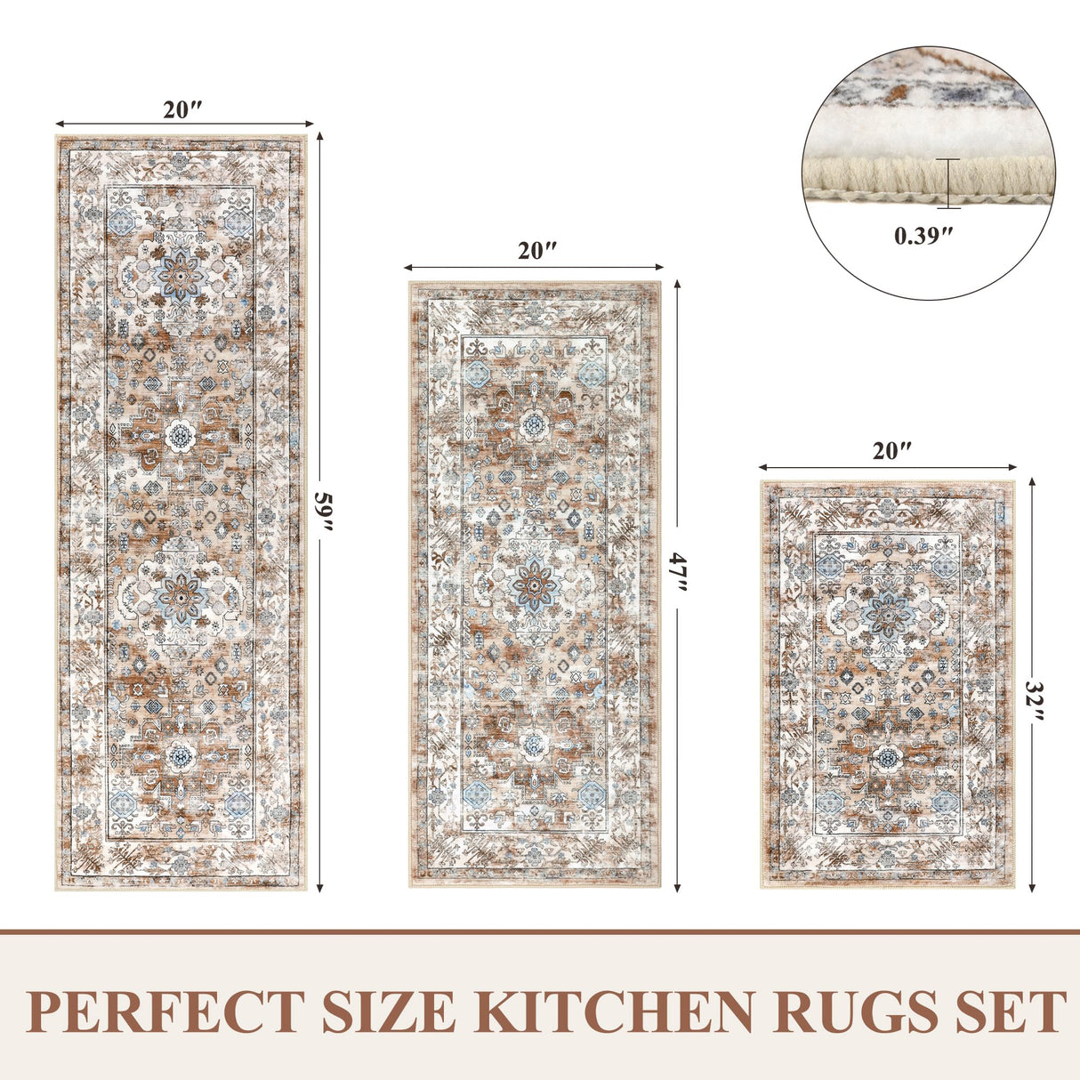 Pauwer Kitchen Mats for Floor 3 Piece Set Boho Non Slip Kitchen Rugs Washable Farmhouse Kitchen Floor Mats Thick Long Kitchen Throw Area Rug Carpet Runner for Hallway Entryway Laundry Bathroom Pauwer