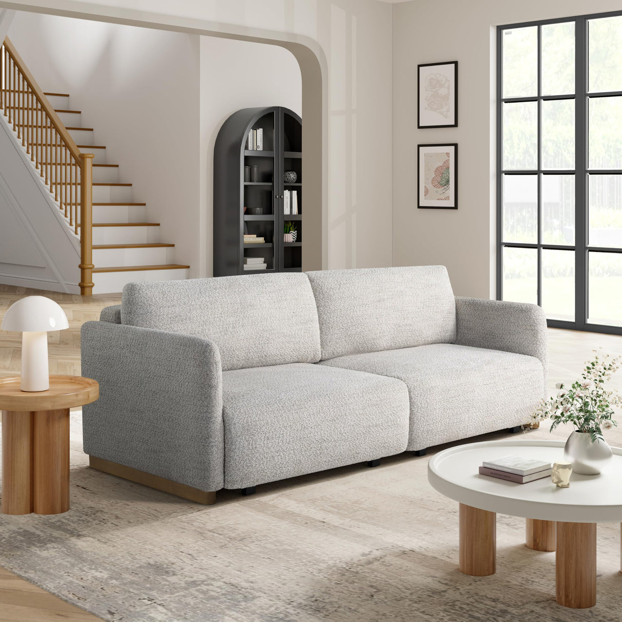 Serta Vail 86" Convertible Sleeper Sofa, Queen Size, Wall-Hugging Dreamglide Mechanism, Dreamcoil Comfort, Boucle Fabric, Ivory Serta