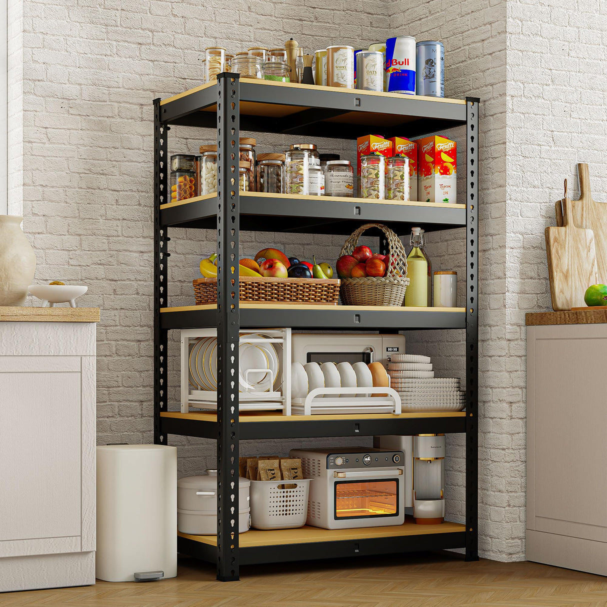 MAXLEAD Home Storage Shelves Adjustable Garage Shelving 5 Tier Heavy Duty Metal Shelving 2000LBS Garage Storage with Thickened Wood Board for Basement, Pantry, Kitchen, 59.8''H*11.8''D*27.5''W, Black MAXLEAD