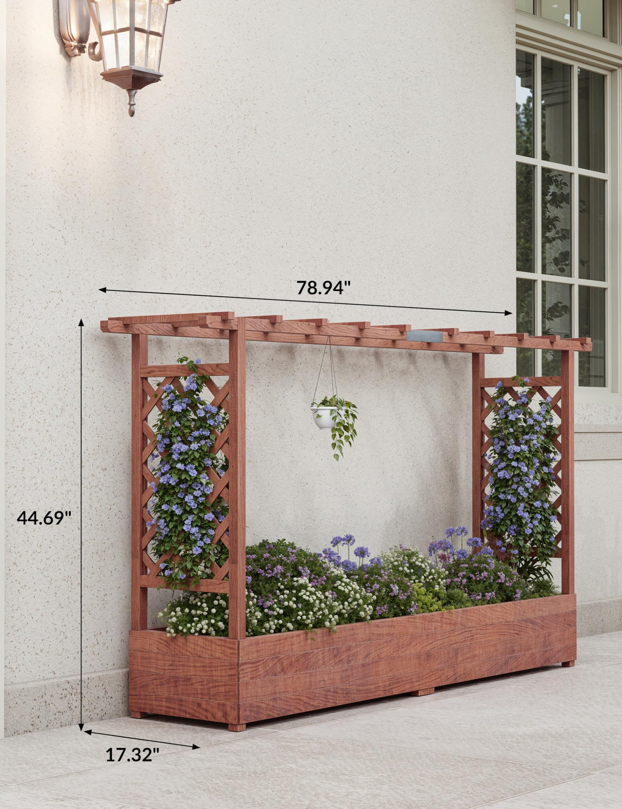 Hipicute Elevated Garden Bed with Arch Trellis & Hanging Roof for Vine Climbing Plants, Wood Planter Box with Hanging Roof, Side Trellis, 4 Drainage Holes,Above Ground Raised Garden Bed, 79"x17"x45" Hipicute