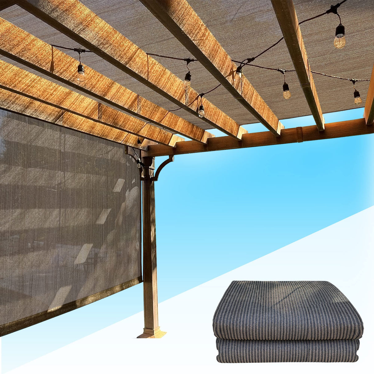 Alion Home Universal Breathable Pergola Shade Cover – Pergola Replacement Canopy – Outdoor Adjustable Shade Cover with Heavy Duty Weighted Metal Rods (20' x 9', Mocha Brown) Alion Home