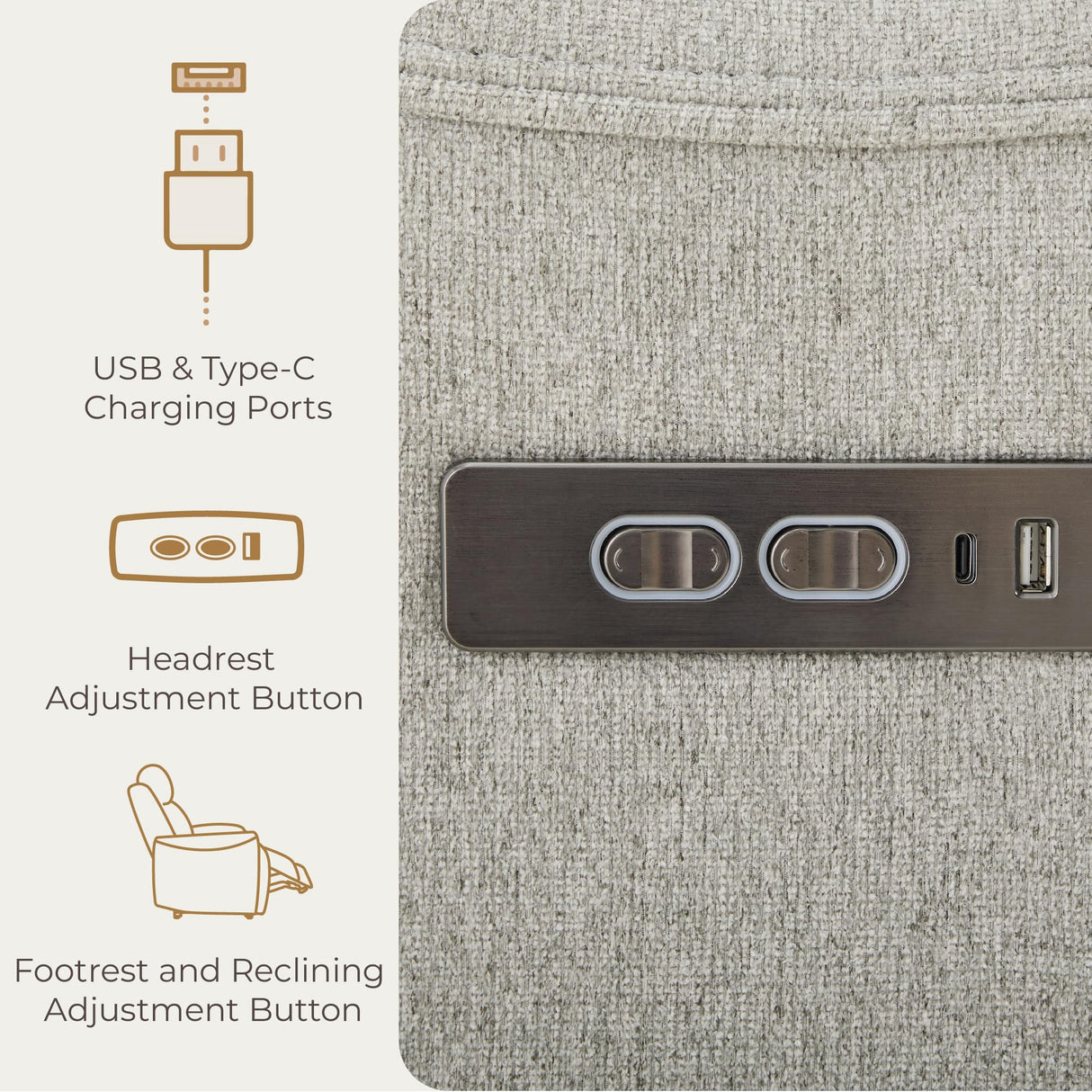 CHITA Swivel Rocker Recliner Chair, Power Nursery Glider Recliner, Nursery Rocking Chair with Adjustable Power Headrest, FSC Certified, Solid Wood Base, Crockery (Gray) CHITA