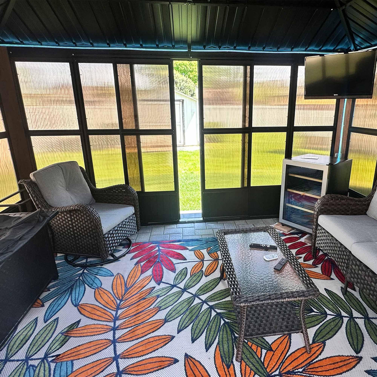 PURPLE LEAF 12' X 16' Sunroom Patio Hardtop Gazebo Double Top Galvanized Steel Roof Outdoor Screen House Aluminum Solarium Backyard Sun Room PURPLE LEAF