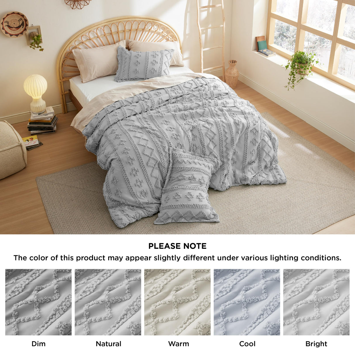 Bedsure Tufted Boho Comforter Set Queen - Grey Boho Bedding Comforter Set, 3 Pieces Farmhouse Shabby Chic Embroidery Bed Set, Soft Jacquard Comforter for All Seasons Bedsure