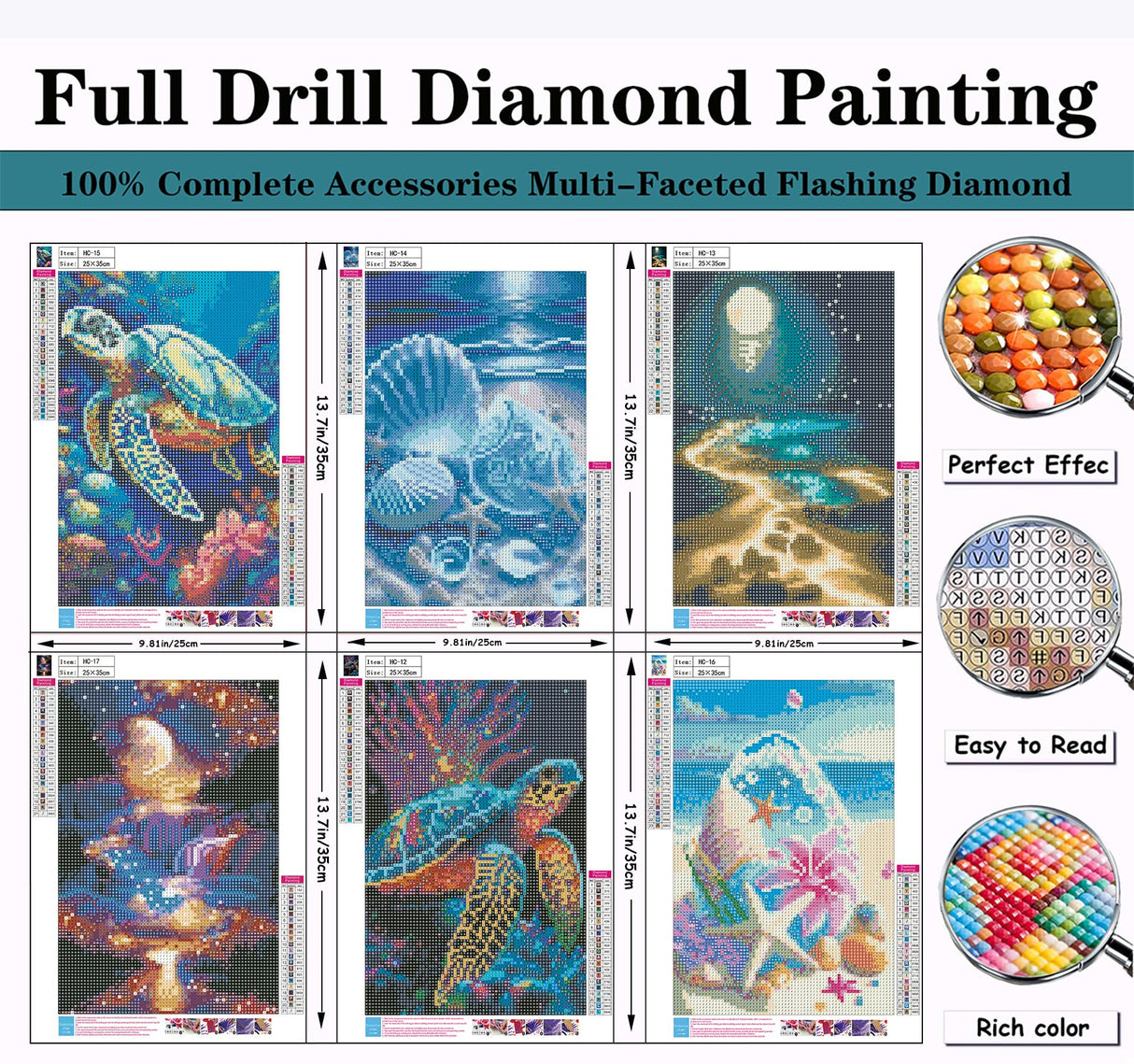 AREOPNMG 6pack Sea Turtle Beach Diamond Painting Kits for Adults Beginners,5D Moonlight Waterfall Landscape Diamond Art,DIY Full Round Drill Dot Gem Art Kits,Home Wall Decor 9.8x13.8 Inch AREOPNMG