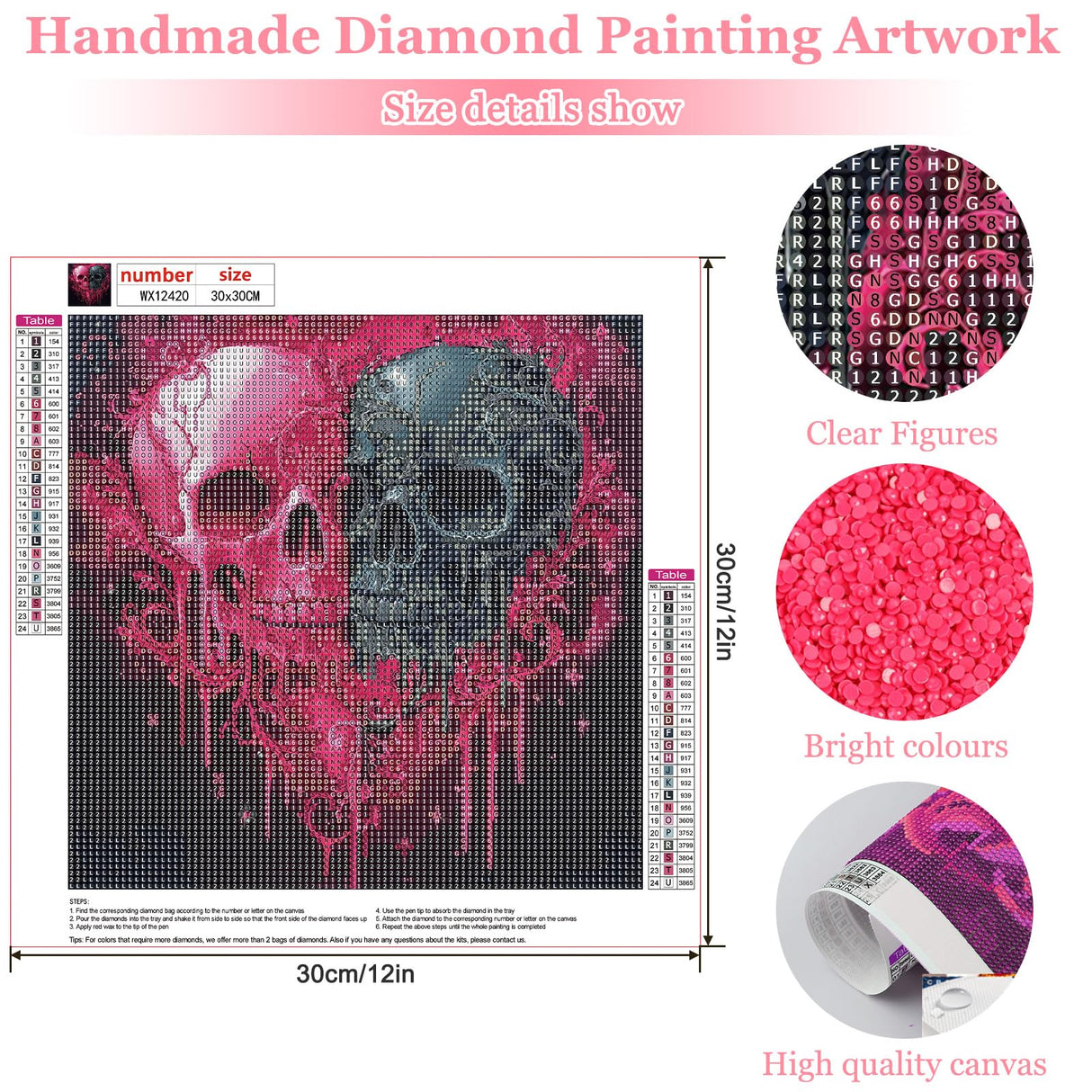 MAXBYE Halloween Diamonds Art Kits for Adults, 5D Skull Love Heart Diamond Painting Kits for Beginnert, DIY Full Drill Diamond Art for Home Wall Decor and Gift 12x12in MAXBYE