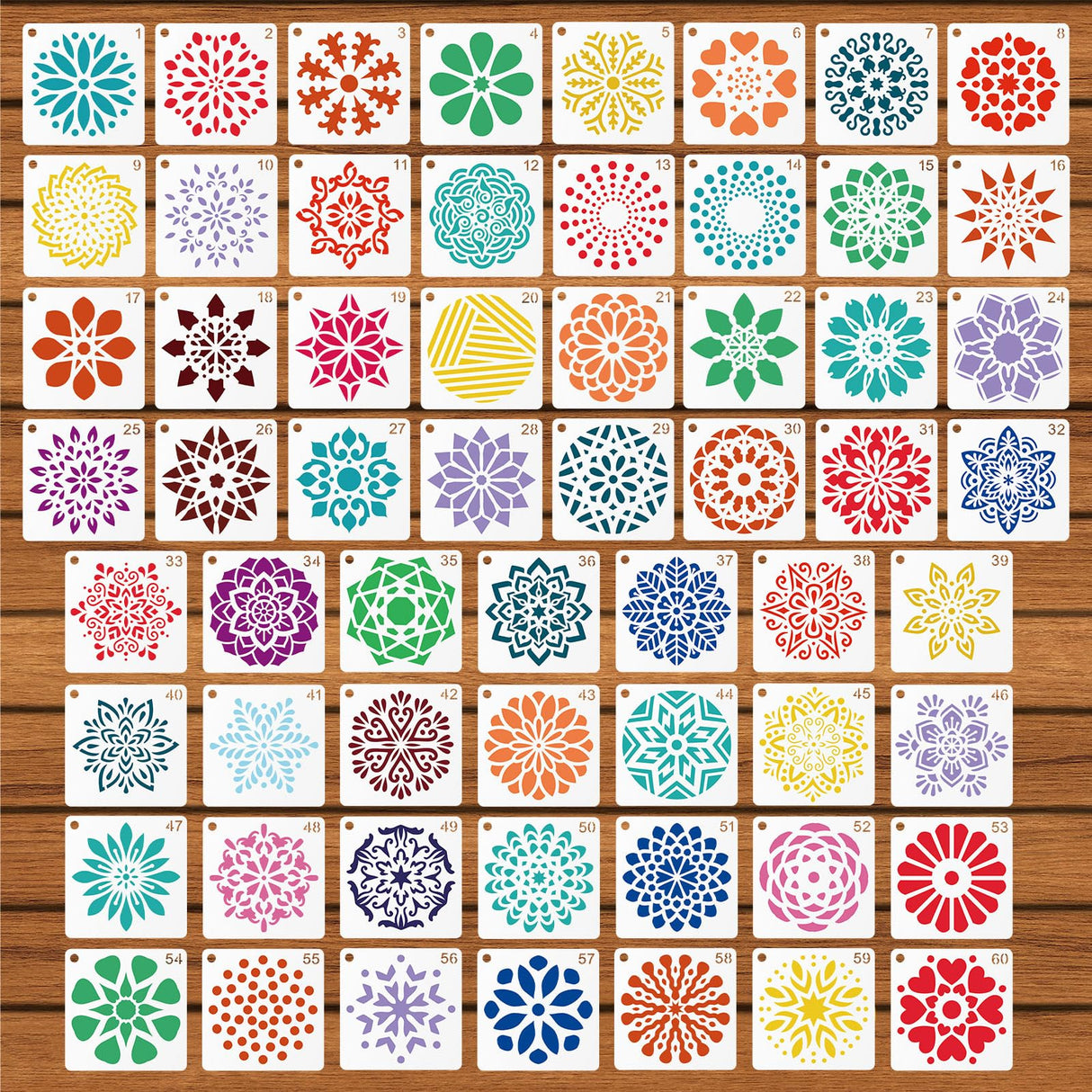60pcs Mandala Stencils for Painting, 2x2 Inch Reusable Mandala Dotting Stencil PET Crafts Art Drawing Templates for Rocks Wood Furniture Canvas Fabric Decoration DIY Projects (Style 2) BOXOB