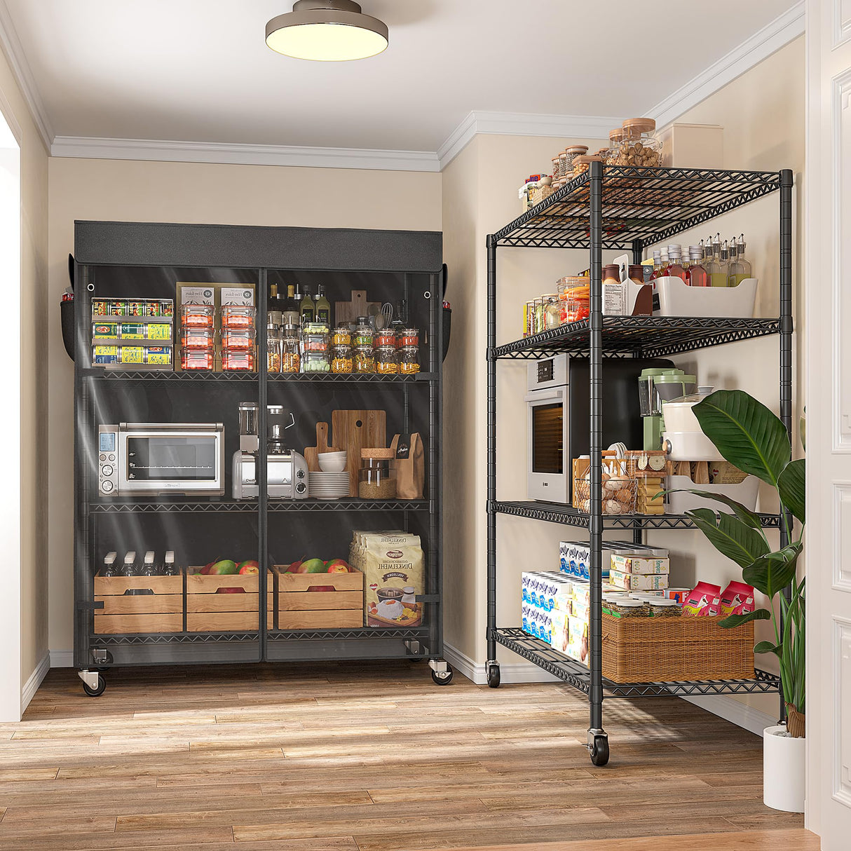 REIBII 4-Tier Storage Shelves Wire Shelving Unit with Cover & Wheels, Heavy Duty Metal Shelving for Dorm Storage Shelves, Garage Storage Rack Commercial Shelf, 36" W*14.3" D*56.5" H REIBII