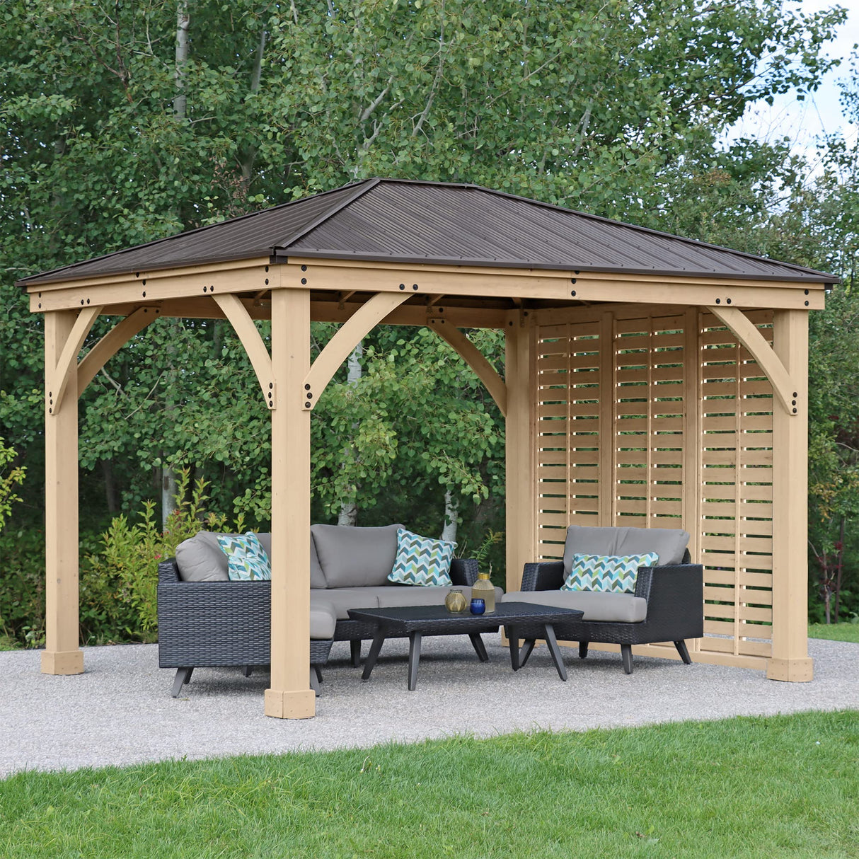 Yardistry 10' Meridian Wooden Privacy Wall, Fits One Side of 10' Meridian Gazebos, Cedar Yardistry