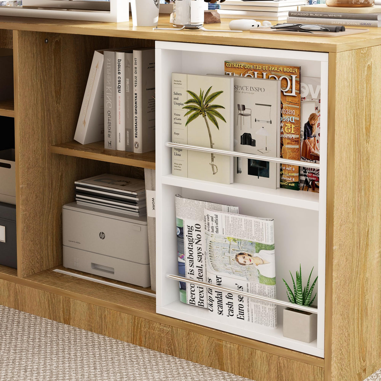 Homsee T-Shaped Corner Desk with File Cabinet - Spacious 94.5" Wooden Office Set for 2 Persons with Shelving and Organisers Homsee