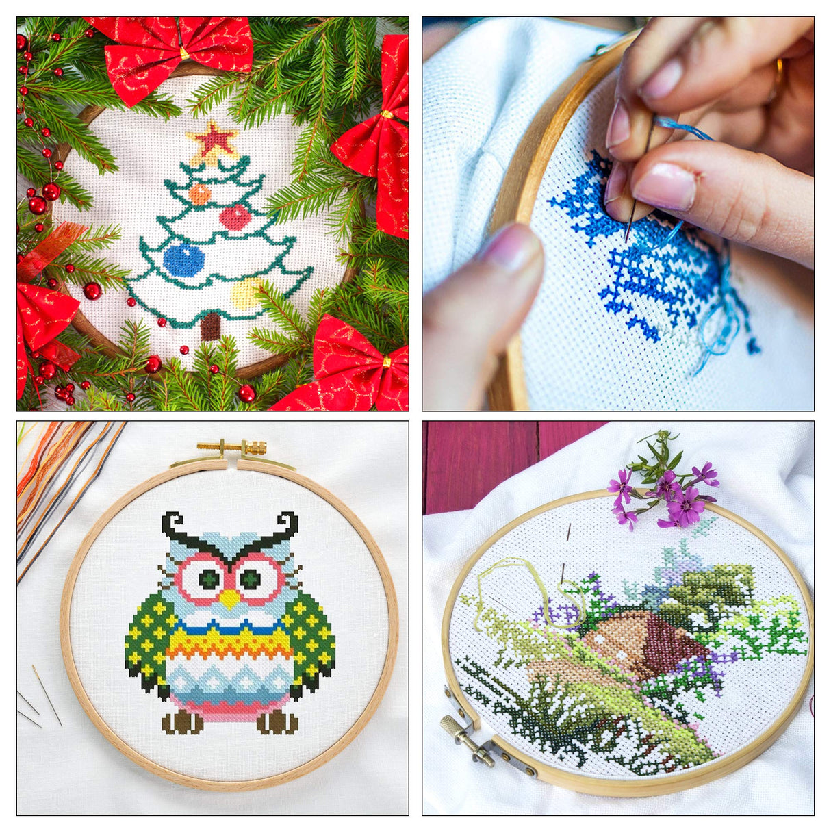 INSCRAFT 304 Pack Embroidery Kit, 200 Colors Threads, 5 Pcs Bamboo Embroidery Hoops, 2 Pcs Aida Cloth, Instructions, Bag and Cross Stitch Tools Set, Hand Embroidery Starter Kit for Beginners Adults INSCRAFT