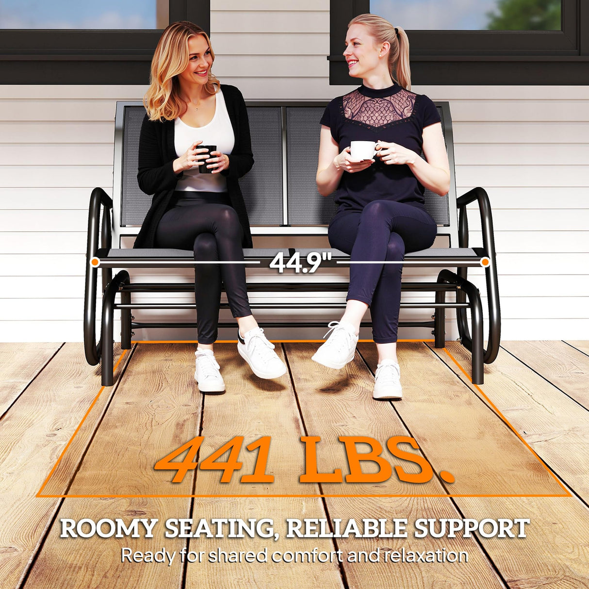 Outsunny 2-Person Outdoor Glider Bench, Patio Double Swing Rocking Chair Loveseat w/Powder Coated Steel Frame for Backyard Garden Porch, Gray Outsunny