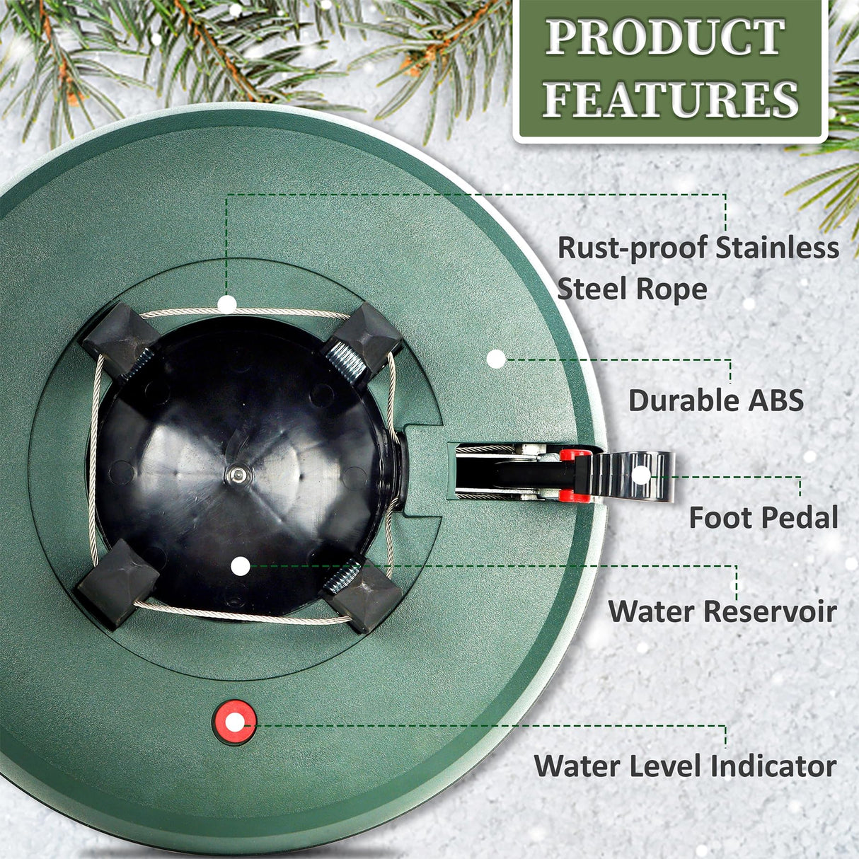 Blissun Christmas Tree Stand with Water Reservoir, Fast Clamp, Foot Pedal, Water Level Indicator, Fits up to 8FT Real Trees Blissun